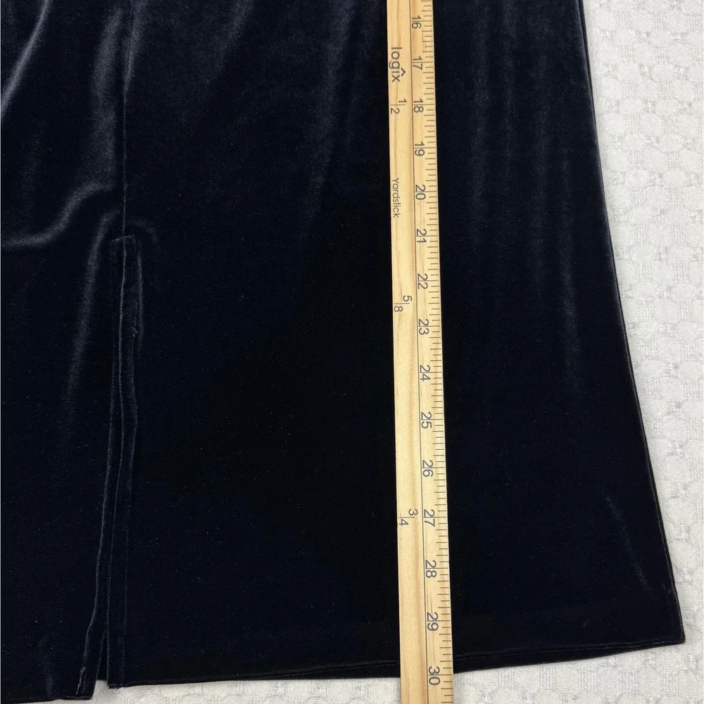 Clio Petites Vintage Black Velvet‎ Midi Skirt Elastic Waist Size PL Whimsigoth